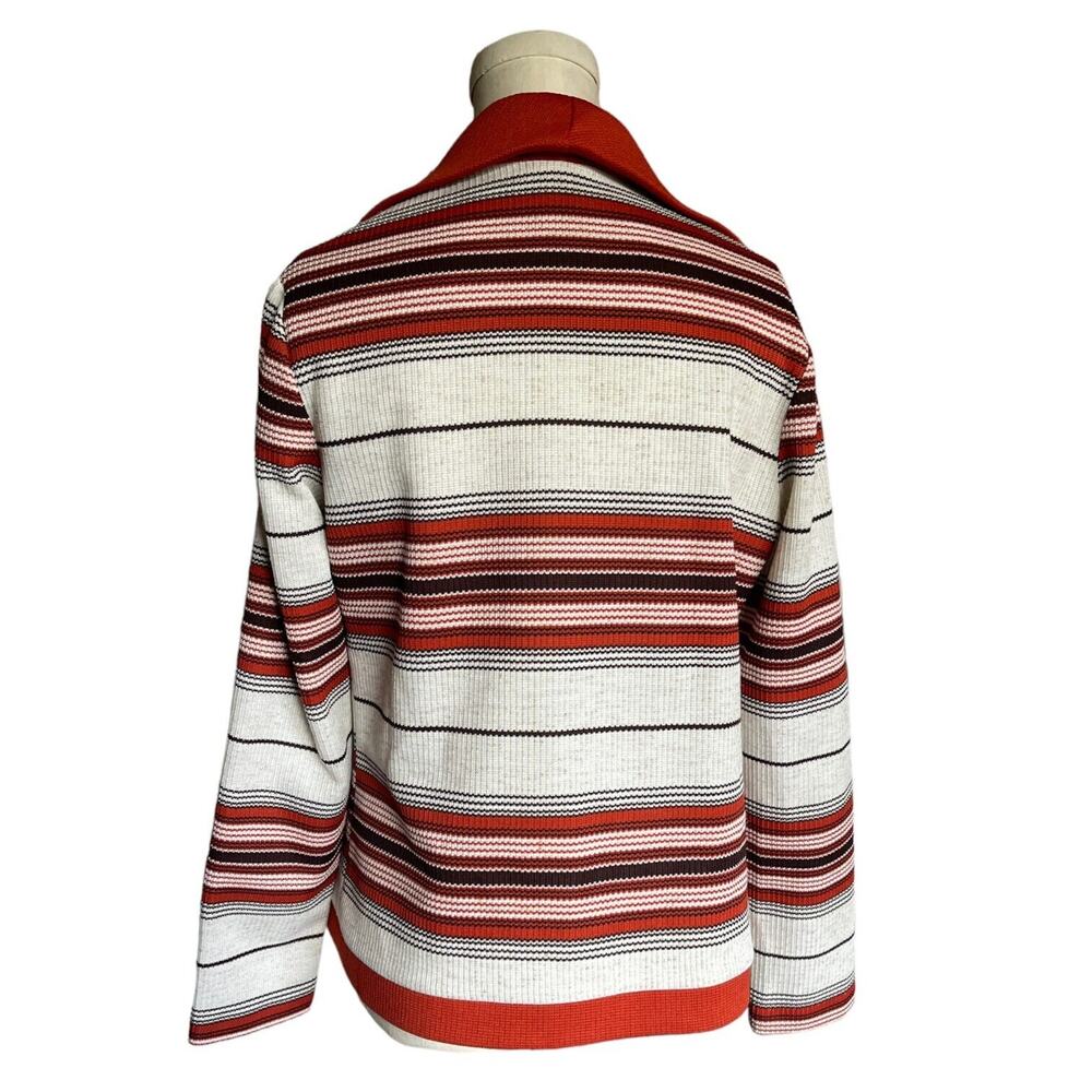 Vintage 60s 70s Rust Orange Brown Dagger Collar Open Cardigan Jacket Striped - Picture 3 of 3